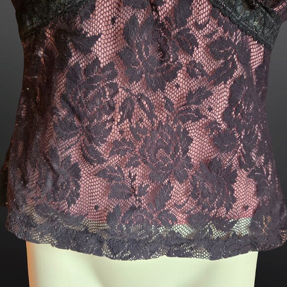 Y2K Lace Tank Camisole Top Size L Black Pink Whimsigoth Gothic Fairy 2000s - Picture 4 of 7
